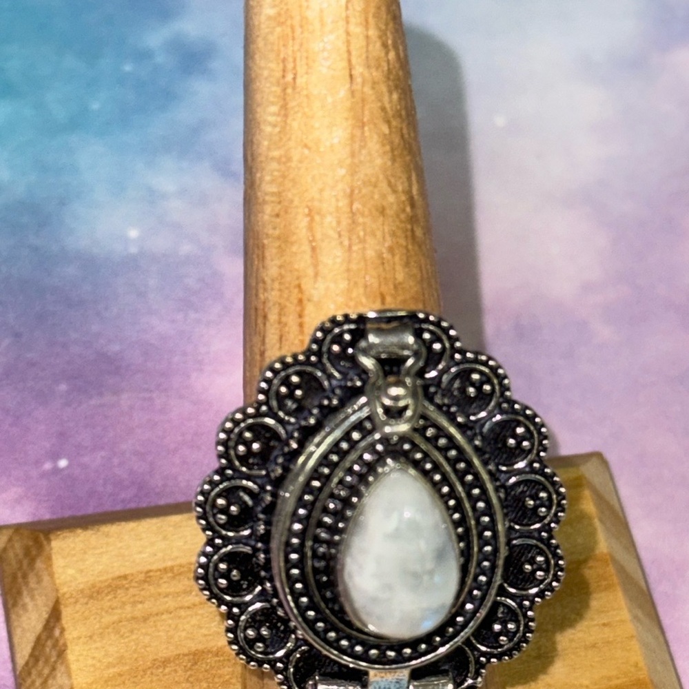 Moonstone Silver Poison Ring - image 6